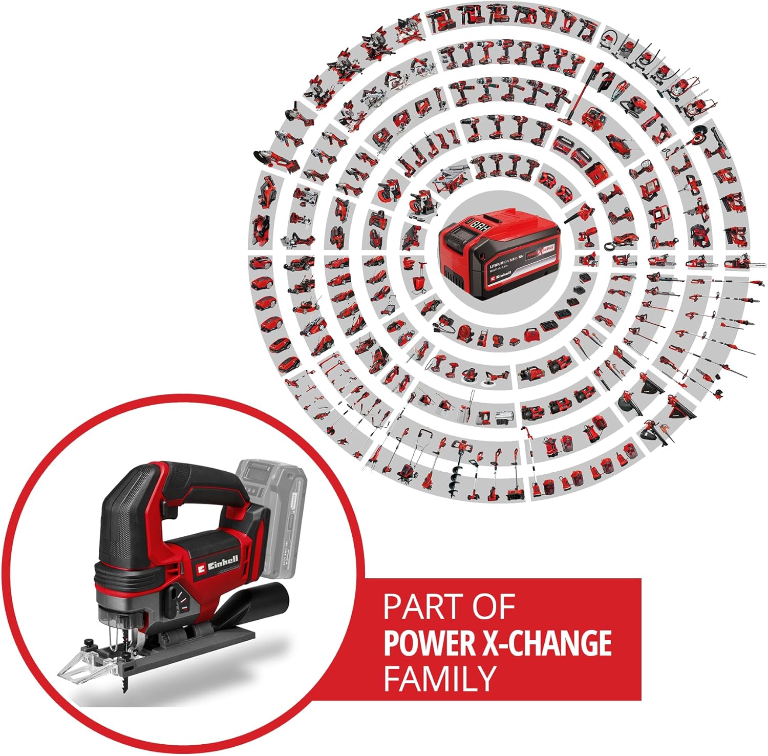 Scie sauteuse sans fil TE-JS 18/100 Li-Solo Power X-Change (18 V, profondeur de coupe 100 mm dans le bois, hauteur de course 26 mm, coupes en biais jusqu’à 45°, avec lame, sans batterie) Solo: Sans Batterie ni Chargeur