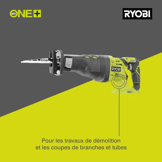 Scie Sabre Sans Fil 18V ONE+ R18RS-0 – Course 28mm, Fixation de Lame Sans Outil, Poignée Anti-Vibration – Idéale Démolition – Batterie Non Incluse Génération II - Sans batterie - 1 lame bois 152mm