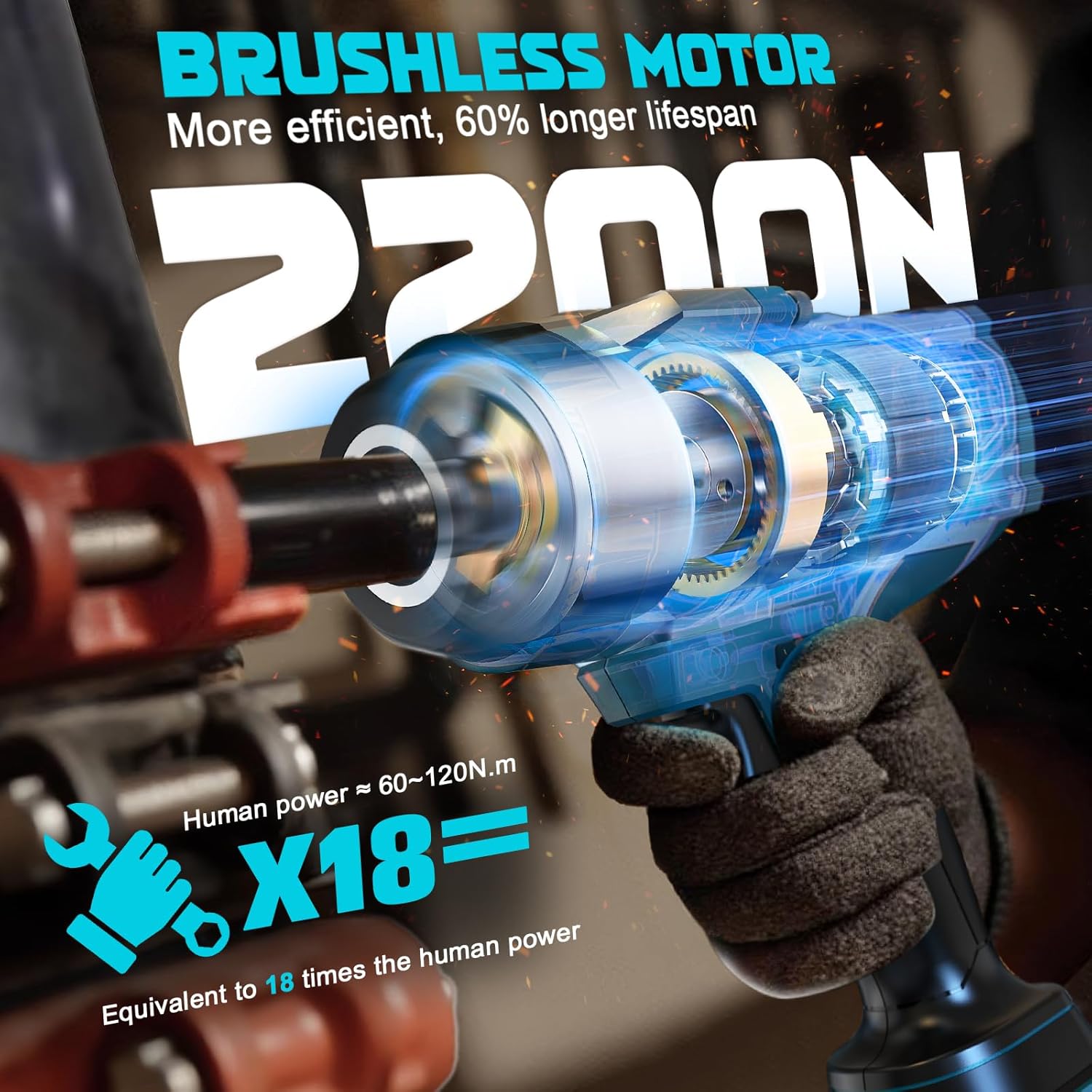 Boulonneuse sans fil 2200 Nm compatible Makita 18V – Clé à chocs 1/2" sans balais avec lumière LED pour voitures et machines lourdes – Sans batterie 2200nm