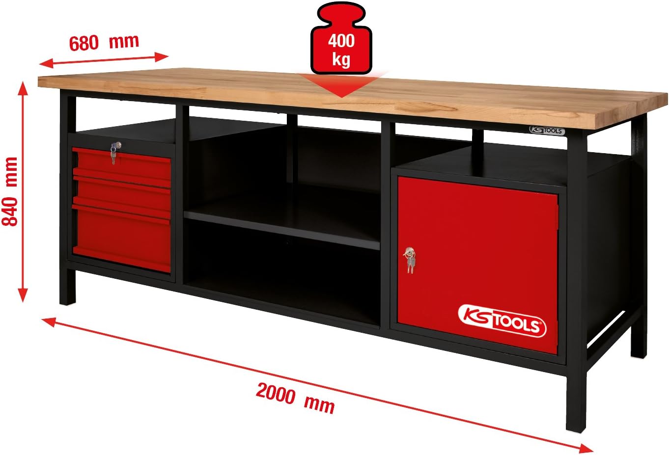 865.0201 Etabli professionnel d'atelier (extra long) 1 porte et 3 tiroirs