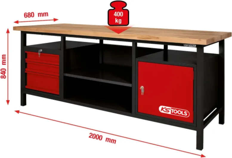 865.0201 Etabli professionnel d'atelier (extra long) 1 porte et 3 tiroirs