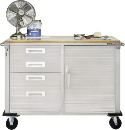 UHD20244 l'établi de 4 tiroirs, robuste en métal à revêtement poudré, en bois de hêtre, 121,9 x 50,8 x 95,2 cm, gris Servante d'atelier 121,9 x 50,8 x 95,2 cm Granit