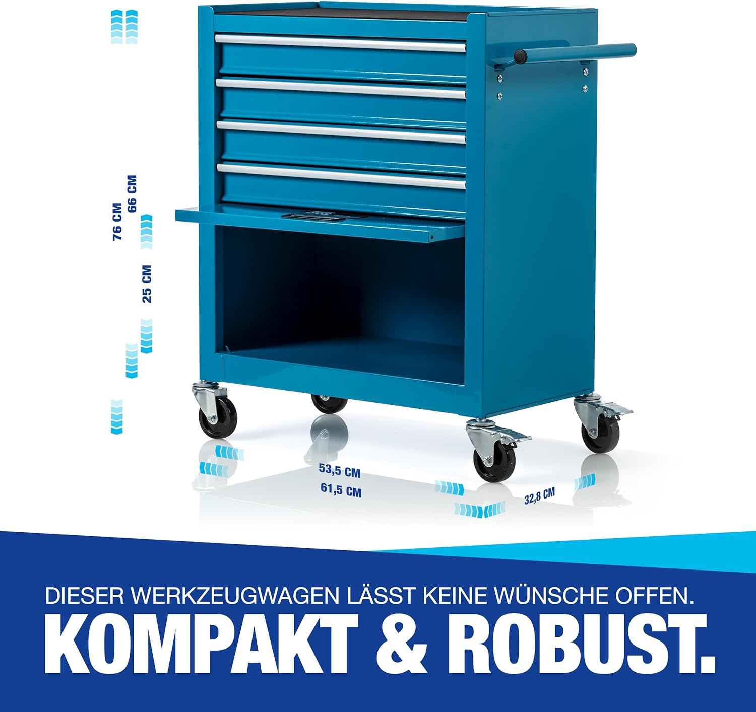 NTG Chariot d'atelier avec Outils 70 pièces - 4 tiroirs + Grand Compartiment - tiroirs sur roulements à Billes - sécurité de Transport - 2 roulettes avec Frein de stationnement - Chariot à Outils