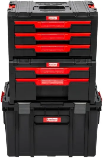 Kreher - Ensemble de 6 chariots à outils, taille XL, servante d'atelier, série ausQ-Brick avec de nombreux accessoires, l x p x h : 53 x 38 x 98 cm SET 6