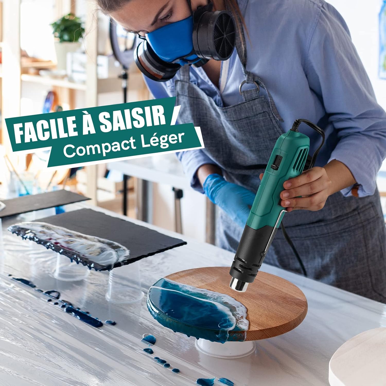 PRULDE Décapeur Thermique Mini, Pistolet à Air Chaud Petit 500W Chauffage Rapide avec 2 Réglages de Température pour Bricolage, Gaufrage, Emballage Rétractable, électronique Vert