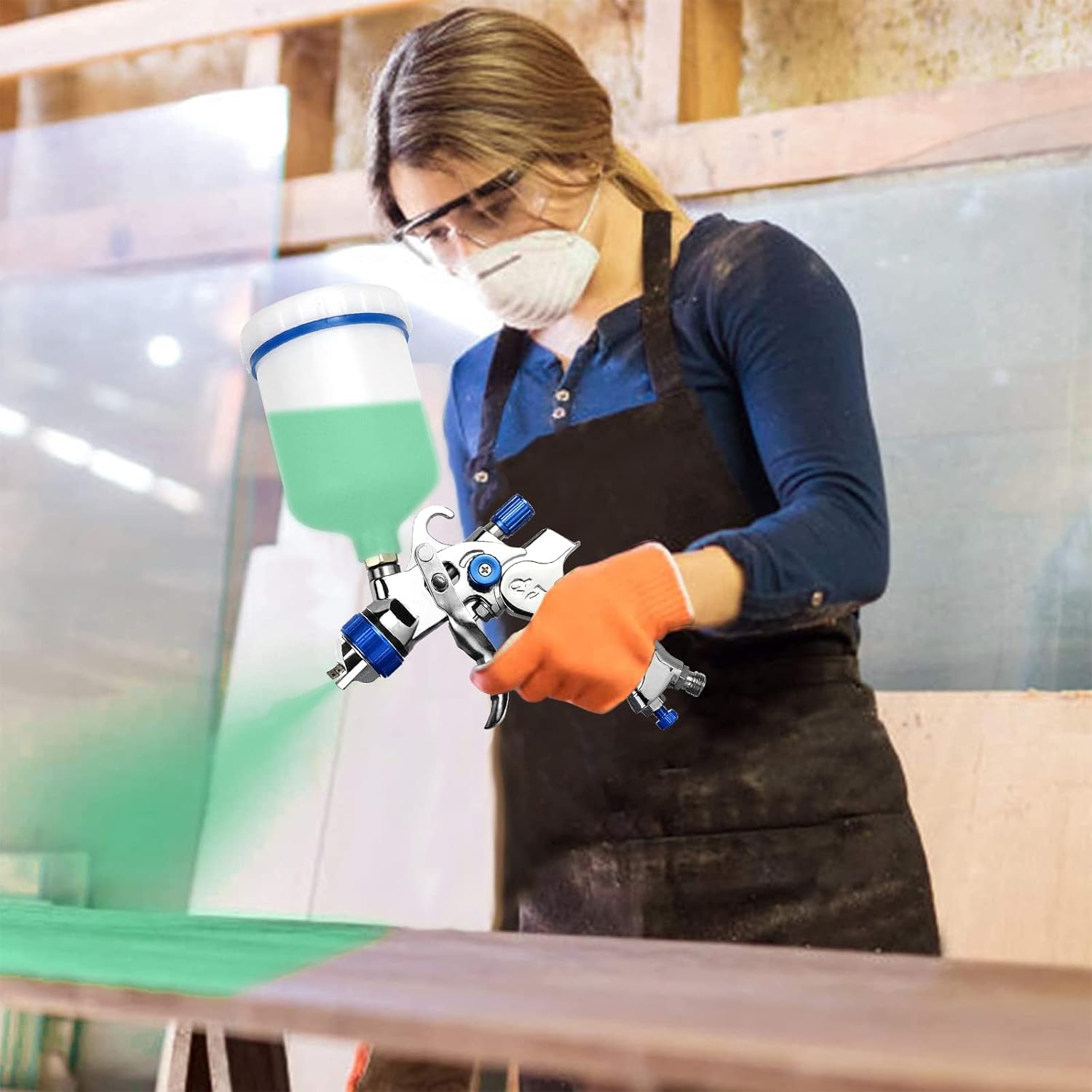 HVLP Professionnel Pistolet à Peinture Alimentation par Gravité 3 Buses 1,4mm 1,7mm 2,0mm Coupelle 600cc par gravité HVLP Meubles de Voiture Petit Pistolet de réparation Blue