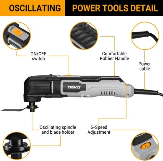 Outil Multifonction Oscillant 300W: DEKOPRO 3000-22000 RPM- Scie Oscillante Électrique Filaire, 6 Vitesses, Angle d'Oscillation 3°, pour Bois, Plastique et Métal