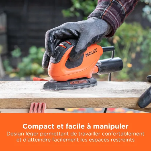 BLACK+DECKER 55W, Ponceuse de détail Mouse - Sac de rangement avec 10 accessoires - BEW230BCA-QS Nouveau modèle 10 accessoires