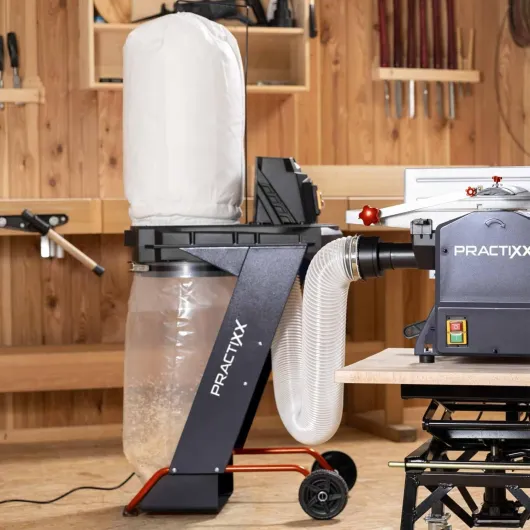 Practixx Aspirateur d'atelier PX-AS-550-550W - 5 Sacs à copeaux, 4 adaptateurs - capacité d'aspiration 1150 m³/h - Tuyau d'aspiration 2 m - Ø 100 mm - Sac de Collecte 75L