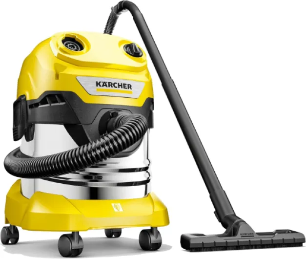 Kärcher Aspirateur Eau et Poussières WD 4 S V-20/5/22, Puissance : 1000W, Cuve en Inox : 20L, Flexible d'Aspiration : 2,2m, Soufflerie, Filtre Plissé Plat, Suceurs Sol & Fentes, Sachet Filtre Ouate