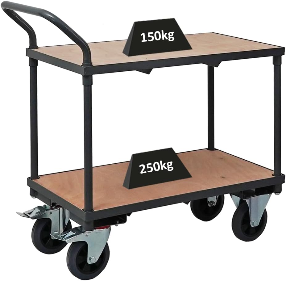 PROREGAL Chariot à Plateaux Pro avec 2 Plateaux - HxLxP 95x50x97cm - Capacité de Charge 400kg - Gris Clair, RTS1-02 Chariot à 2 plateaux Gris Clair