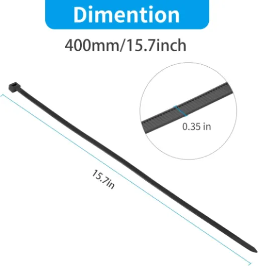 100 Pièces Noir Large Attaches de câble, Extra Longue 400mm x 9mm Cde câble Nylon Resistant UV, 80 KGS Heavy Duty Serre-câbles Zip Ties 400mm x 9mm Noir