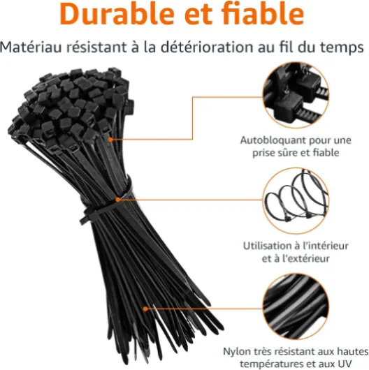 Serre-câbles réglables, colliers de serrage pour gestion des câbles, 100/120/150/200/300 mm, 500 unité, lot de 1, noir