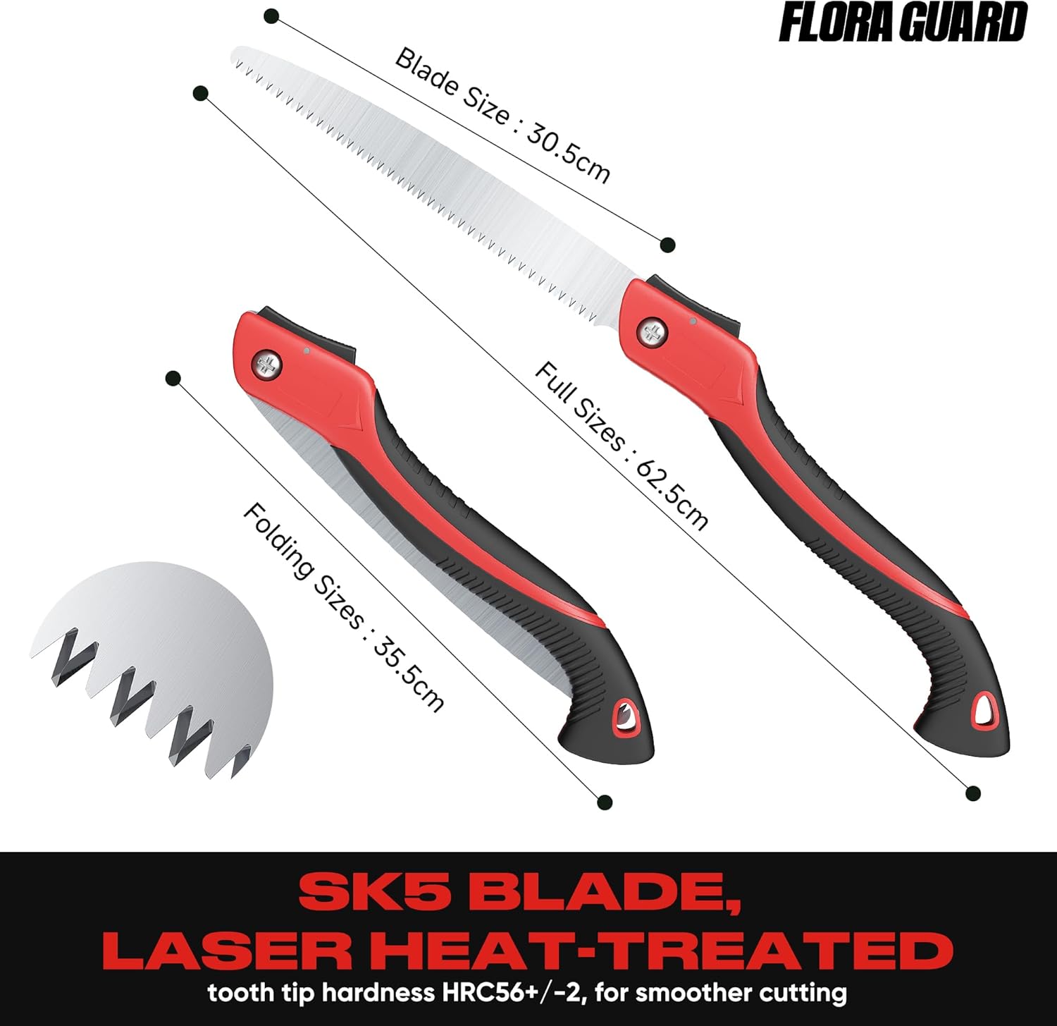 Scie à Élaguer 30 cm, Lame en Acier SK5 Haute Qualité, Scie à Main avec Dents 3D pour Taille des Arbres et Camping HS1045