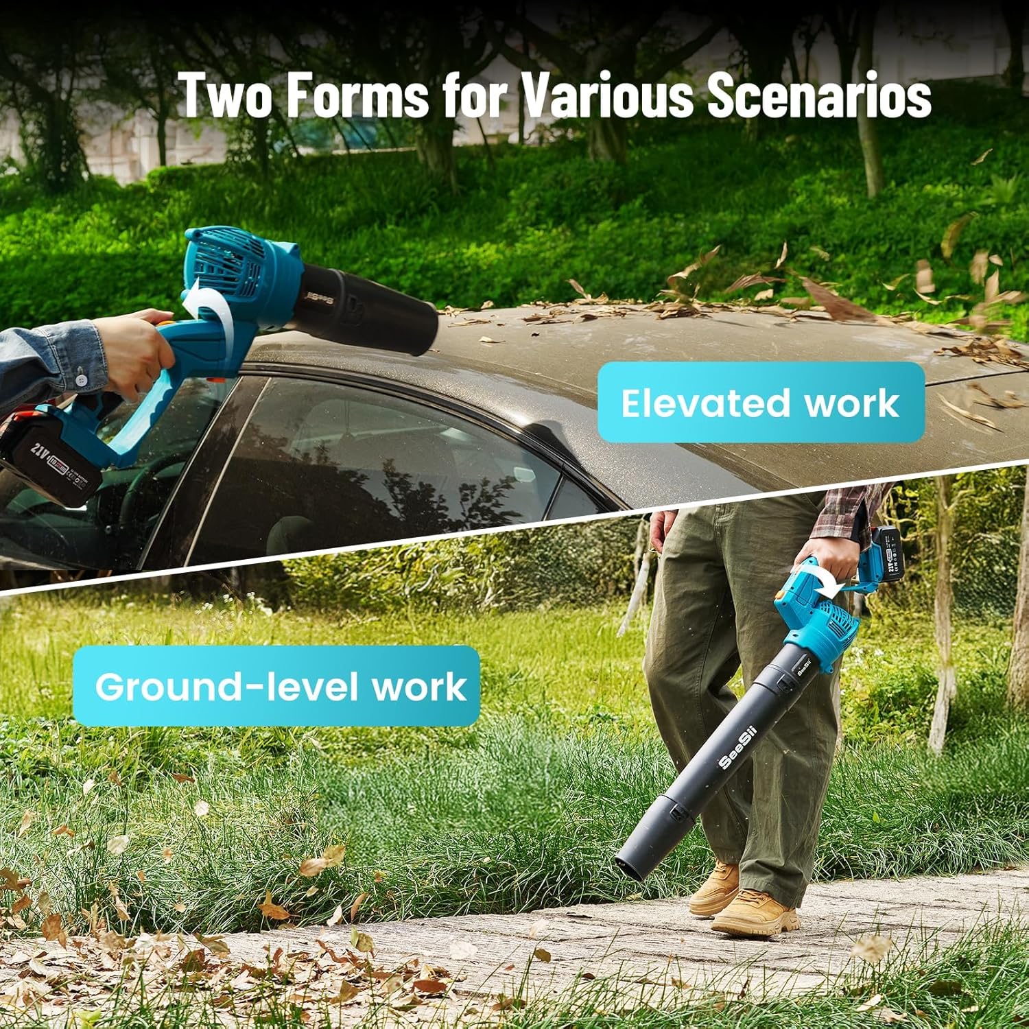 Souffleur à feuilles sans fil avec 2 batteries de 4,0 Ah et chargeur, 5 niveaux de rotation, souffleur électrique d'extérieur pour jardinage, nettoyage des feuilles, léger pour cour, terrasse