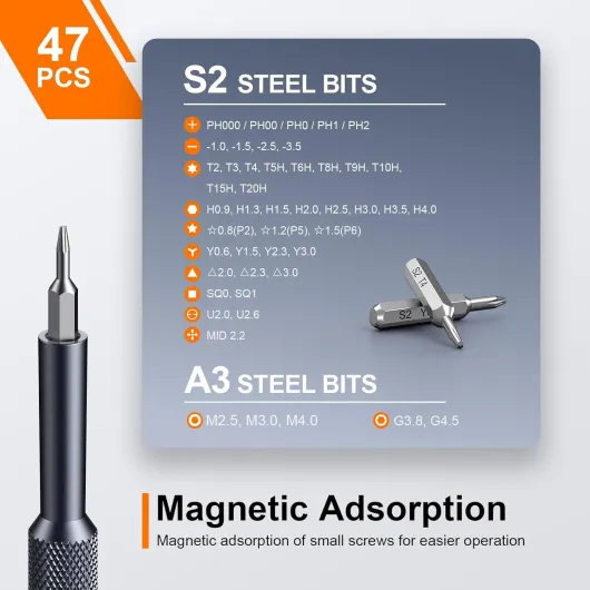 50 en 1 Kit De Tournevis de Précision, Mini Set Outils Portables Avec Torx, Tournevi Triangle, Cadeaux Homme, Pour Macbook, iphone, Nintendo Switch, Ps4, Ps5, Laptop, Lunettes, Montres, Toy 50-in-1 S2