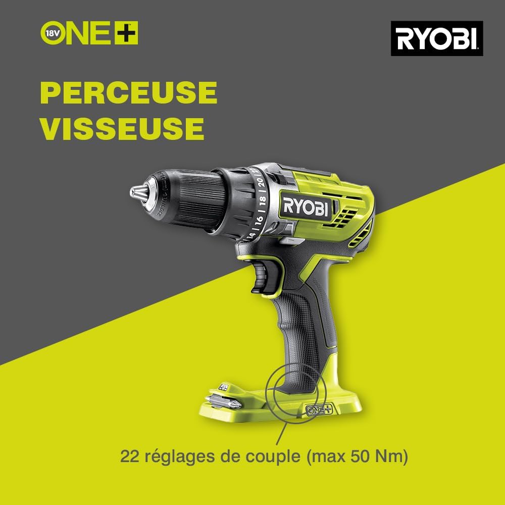 Perceuse Visseuse Sans Fil 18V ONE+ R18DD3-215S – 2 Batteries 1.5Ah + Chargeur – Mandrin 13mm, 2 Vitesses, 24 Positions, Idéale Bricolage, Bois, Métal, Visseuse Puissante et Compacte