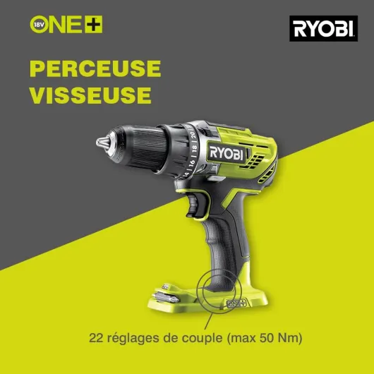 Perceuse Visseuse Sans Fil 18V ONE+ R18DD3-215S – 2 Batteries 1.5Ah + Chargeur – Mandrin 13mm, 2 Vitesses, 24 Positions, Idéale Bricolage, Bois, Métal, Visseuse Puissante et Compacte