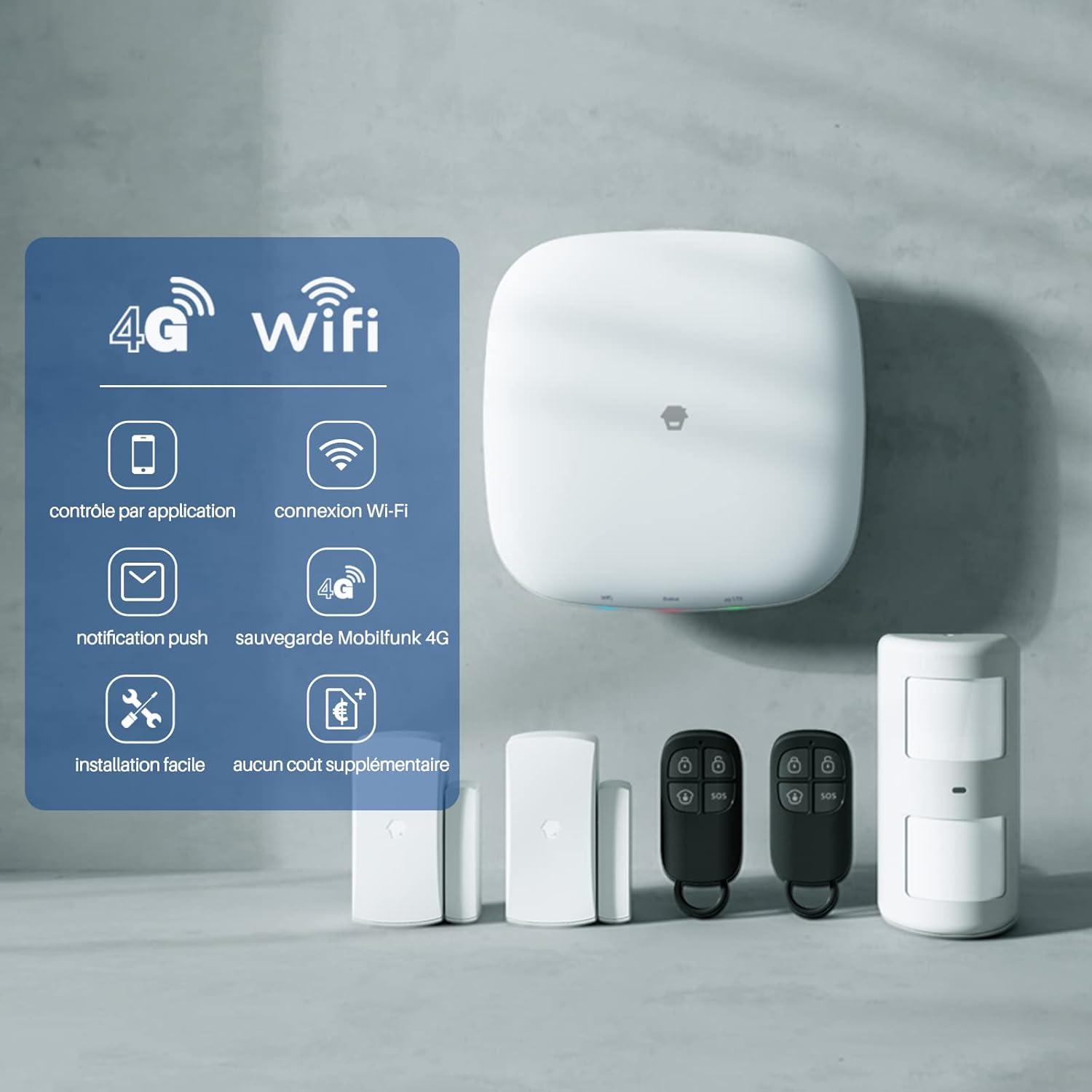 Chuango LTE-400 Détecteur de Mouvements - Alarme Maison sans Fil avec Sirène - Système de Sécurité Domotique - Ouverture de Porte et Fenêtre - Hub, Capteurs et Télécommande - Smart Wifi/4G Alarme Kit 6 pcs