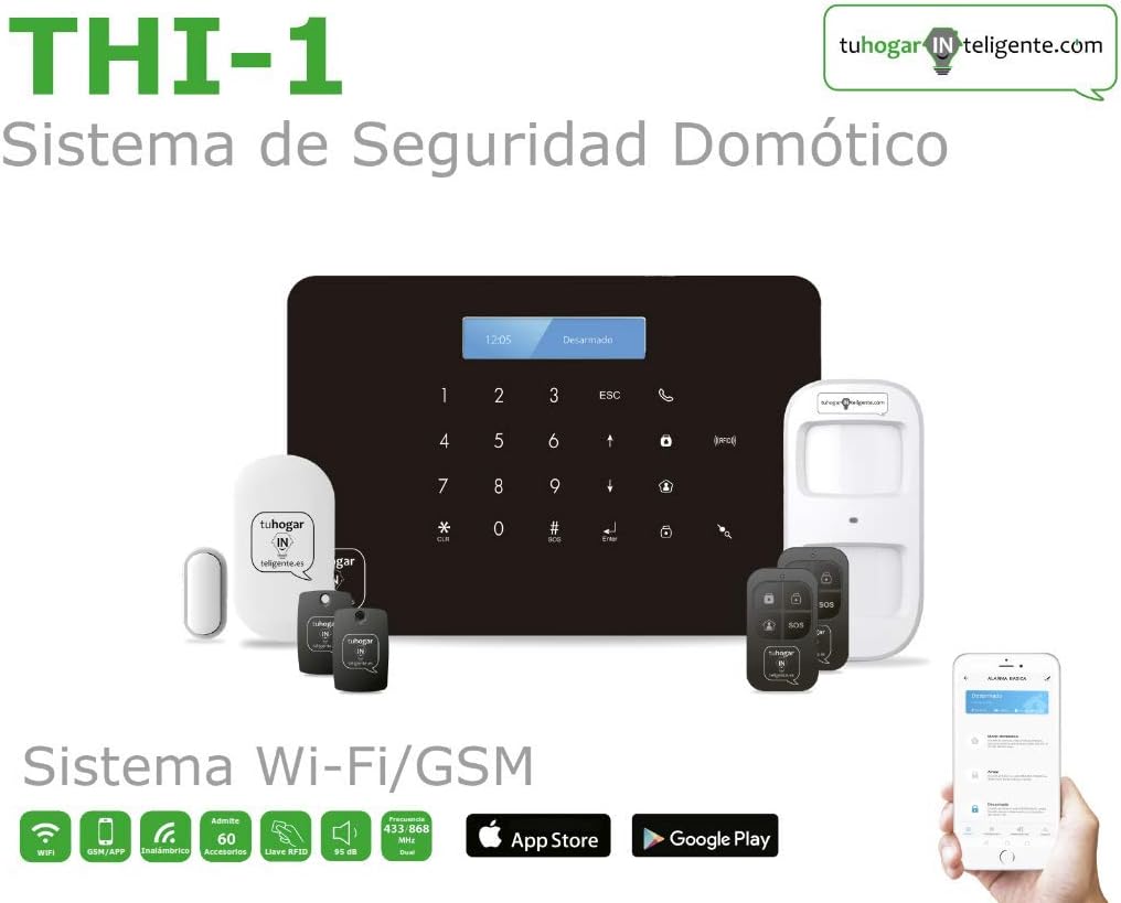 Kit Alarme Maison sans Fil sans Frais - Domotique (WiFi + GSM) connecté à Internet + Ligne Mobile - Systeme Alarme de Sécurité pour Votre Maison ou Votre Entreprise - CONTRÔLE Total avec Le Mobile Kit D'alarme