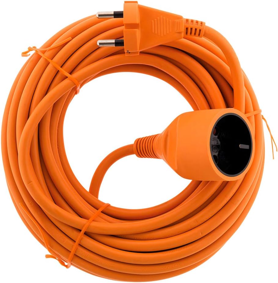 Prolongateur Rallonge 16A HO5VV-F 2x1,5mm² - Idéal pour Tondeuses et Barbecues - Résistant aux Conditions Extérieures - Conforme aux Normes NF et CE - Orange - Longueur 10m 10m 2x 1,5mm² (sans terre) Unique