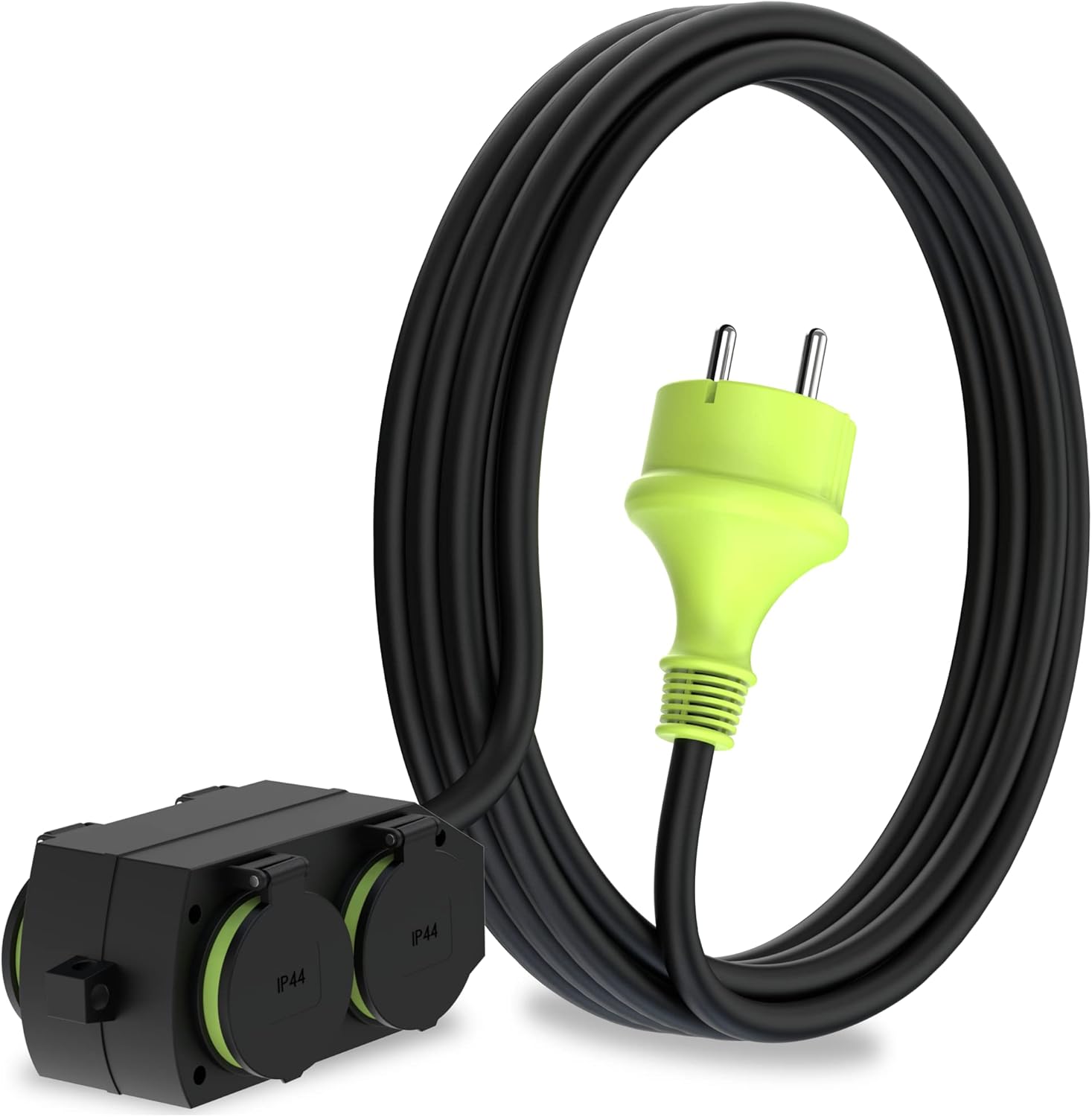 3m Rallonge avec 4 prises Schuko pour usage extérieur Câble étanche IP44 H05RR-F3G1,5 mm 4 prises contact de protection Prolongateur électrique pour l'extérieur à 4 voies 3 mètres noir/vert 3 mètres 4 voies