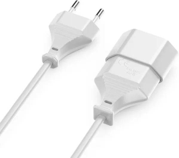 DeleyCON 6m Câble Rallonge D’Alimentation - Câble Secteur avec Fiche Euro TypeC vers Prise Euro TypeC - pour TV, PC, Ordinateur, Moniteur, Projecteur, Lampe, Appareils Ménagers - Blanc Blanc 6 M