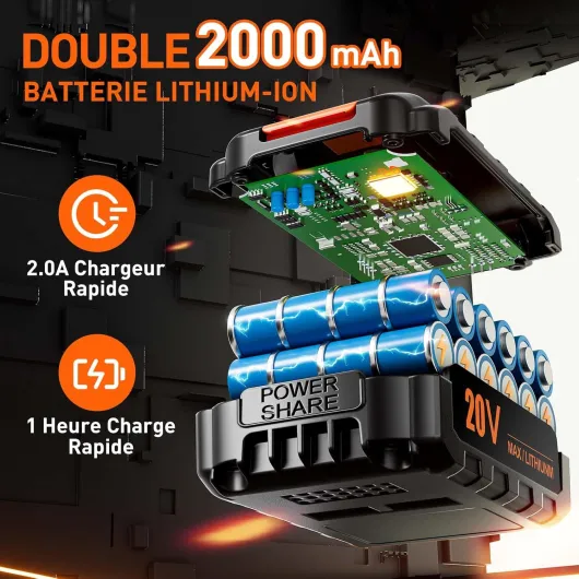Perceuse Visseuse Sans Fil 20V, Visseuse Devisseuse Sans Fil avec 2 Batteries 2.0Ah, 42Nm, 25+1 Réglages de Couple, 2 Vitesses, LED, 24 Accessoires et Valise, pour la Bricolage 20v Orange
