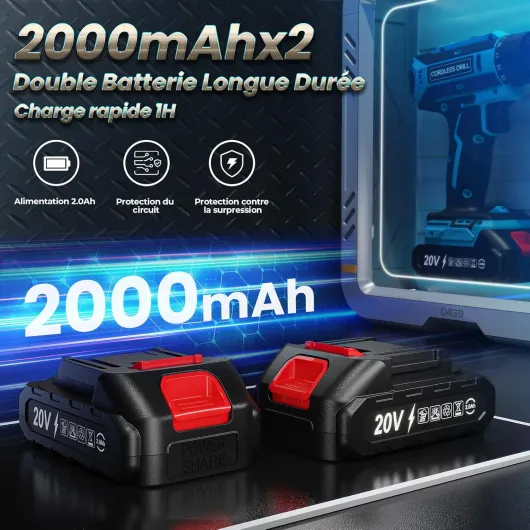 Perceuse Visseuse Sans Fil avec 2 Batteries, Perceuse Devisseuse Sans Fil 20V, Couple Max 42Nm, Visseuse Devisseuse 2 Vitesses LED, Compatible avec Batteries Makita, 25+1 Couple, 10mm Mandrin Sky Blue