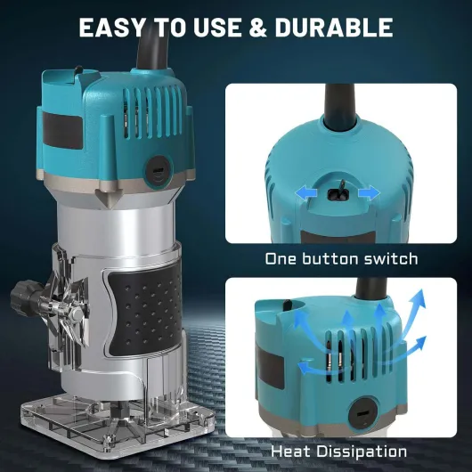 Bois Défonceuse Affleureuse Électrique 800W, Routeur à Bois Électrique 30000r/min, avec 15pcs 1/4" Pinces Bits Affleureuse à Bois Électrique Verticale, pour Travail du bois (A)