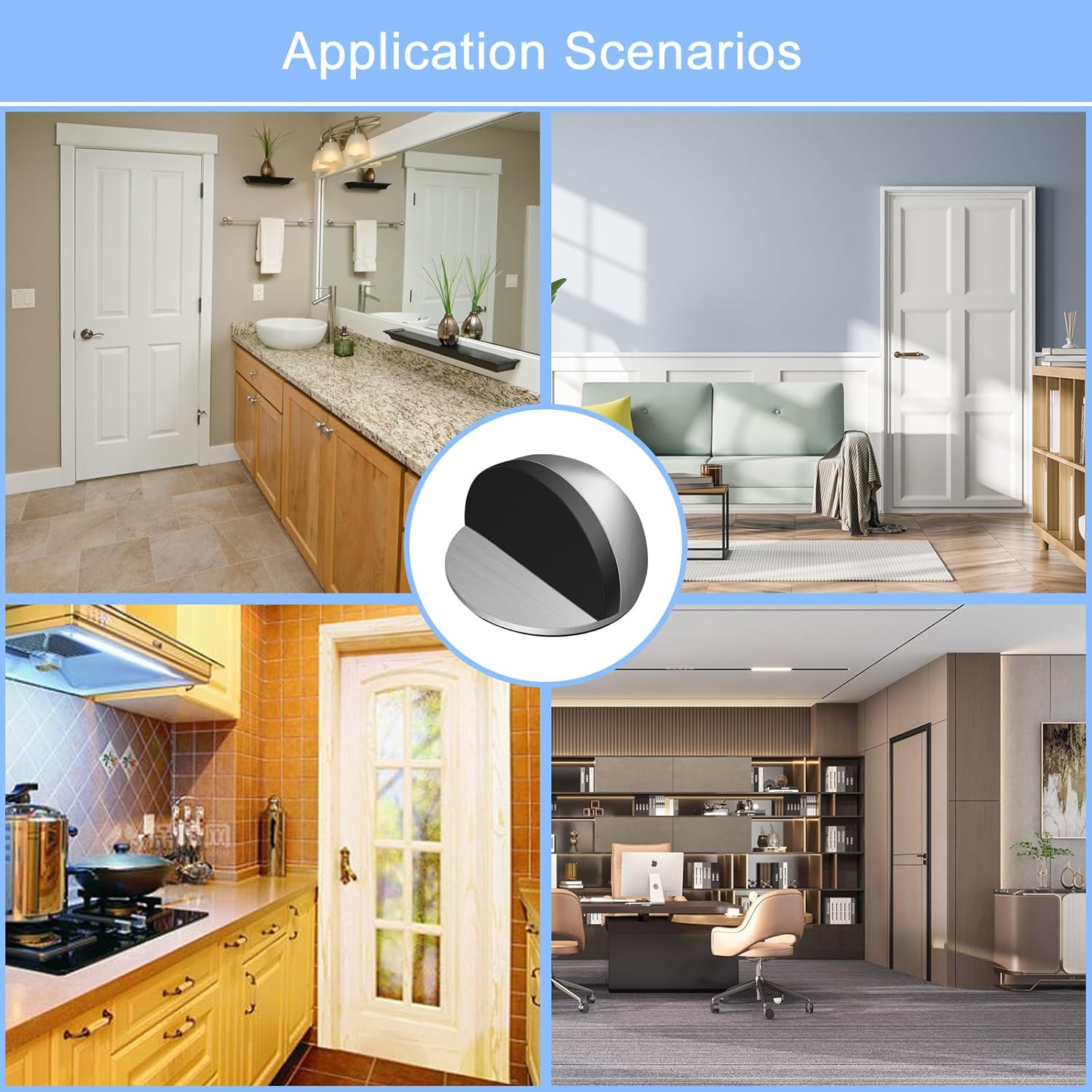 Nutabevr 5 pièces Arrêts de Portes, Inoxydable Adhesive Butées de Porte, Butées avec pare-chocs en caoutchouc, Stop-Porte Adhésif pour tous les sols durs, Assurer la protection de nos portes et murs