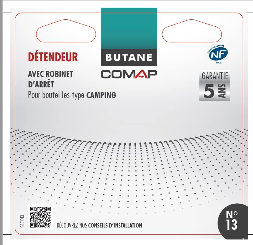 COMAP Détendeur camping gaz butane 0,5 kg/h - NF 28 mbar - Basse pression - Robinet d'arrêt incorporé - S651013, Gris