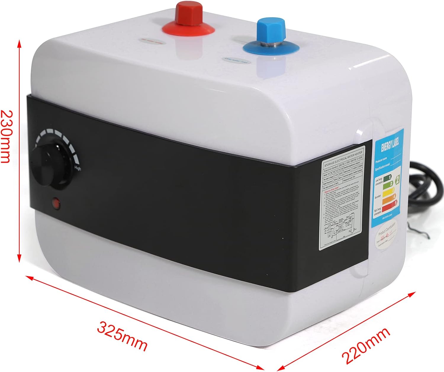 1500W Chauffe-eau électrique 8L Chauffe-eau Instantané Chaudière de Table Supérieure, Montage Inférieur, Blanc