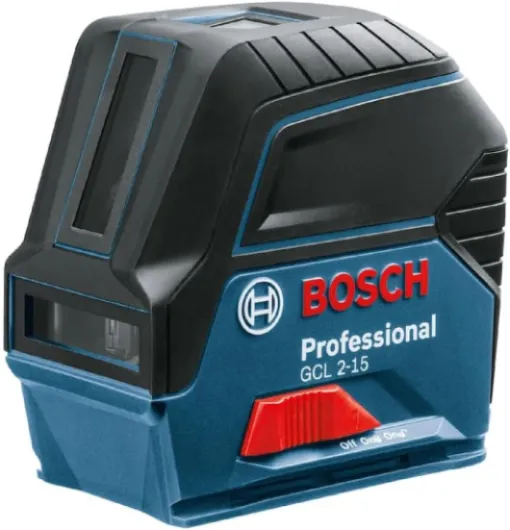 Laser ligne en croix GCL 2-15 (laser rouge, pour l'intérieur, avec points d’aplomb, portée : 15 m, 3 piles AA, support rotatif RM 1, cible laser, housse de protection) Industriel