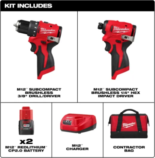 Milwaukee Electrique – M12 Kit combiné 2 outils subcompact sans balais