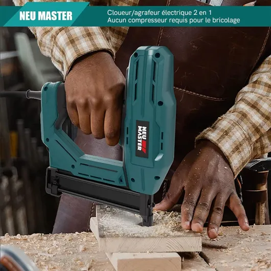 Agrafeuse Electrique, Cloueuse Electrique pour Bois Câble d'alimentation 2M avec 200 Agrafes et 800 Clous NTC0040 Bleu