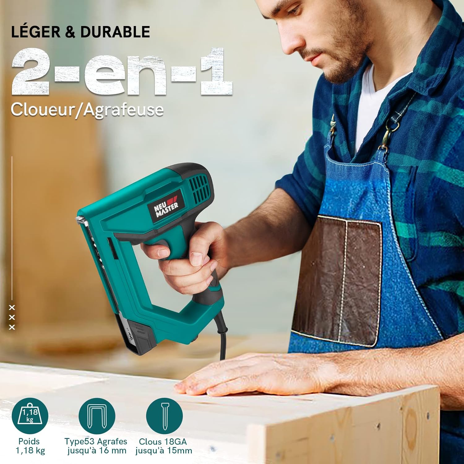 Agrafeuse Électrique, Cloueur Electrique NTC0060 pour les Projets de Bricolage en Ameublement, Menuiserie et Travail du bois, y Compris les Agrafes et les Clous