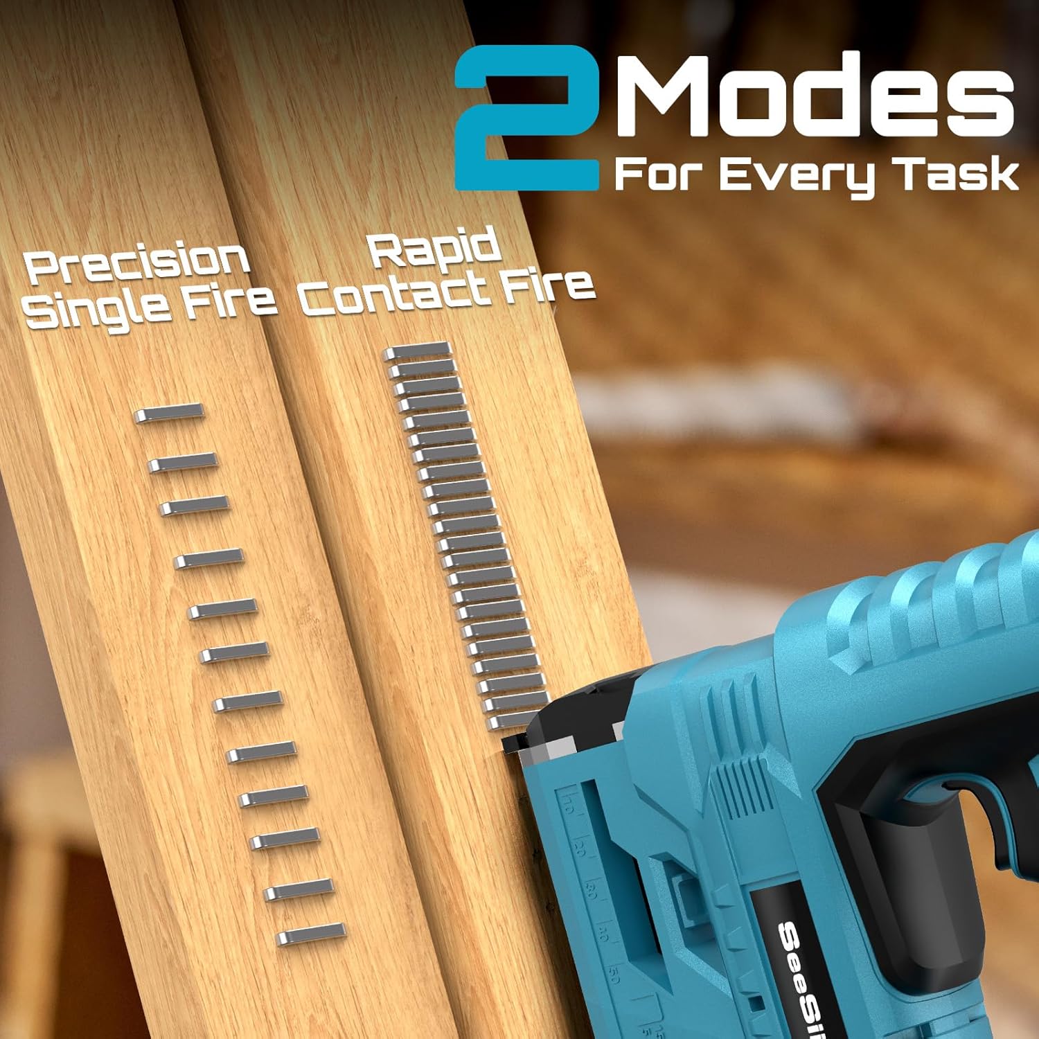 Cloueur Sans Fil, Cloueur Électrique 18 Gauge avec 2 Batteries 2.0Ah et 1000 Clous/Agrafes, Profondeur de Clouage Réglable, Cloueur-Agrafeuse 2 en 1 pour Tapisserie et Travail du Bois Bleu