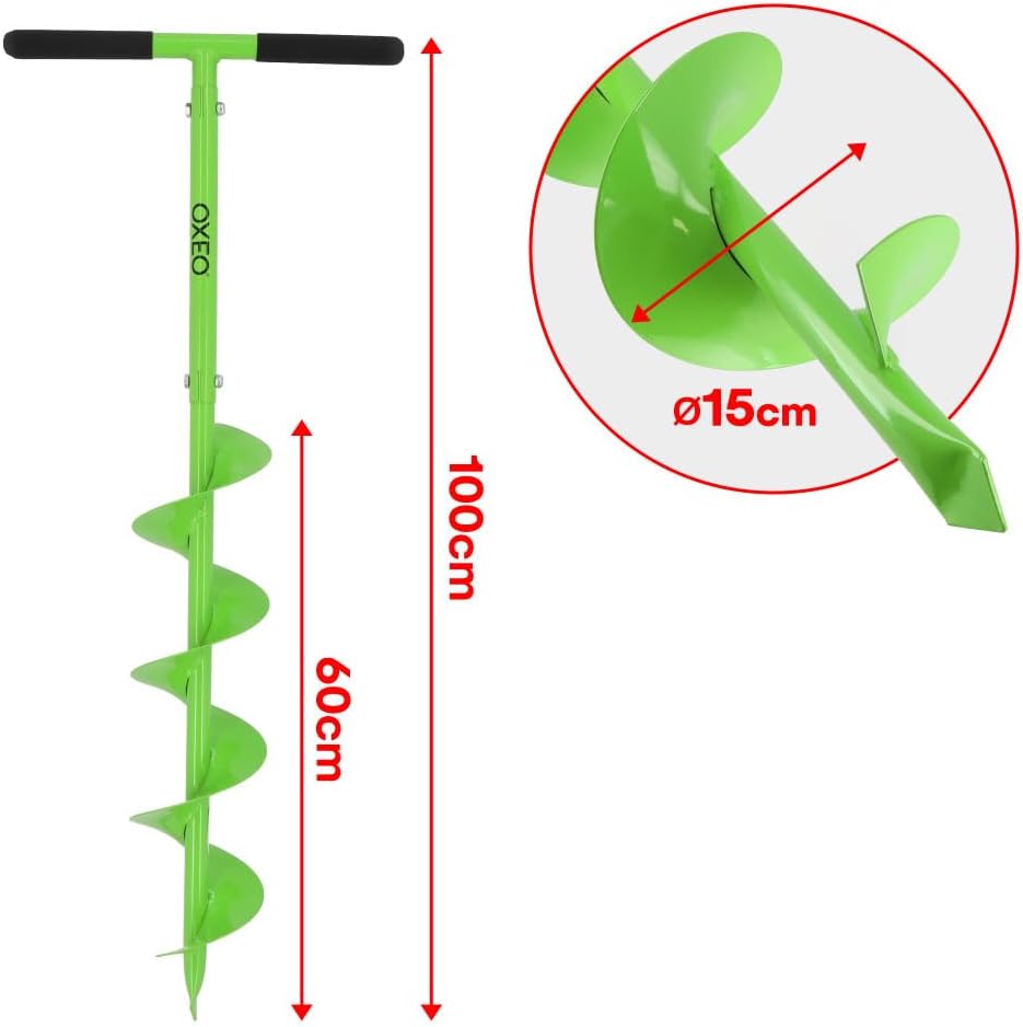 Tarière Manuelle diamètre 150mm - Poignée en caoutchouc - pour Creuser des Trous, Planter des Arbres et Installer des Clôtures