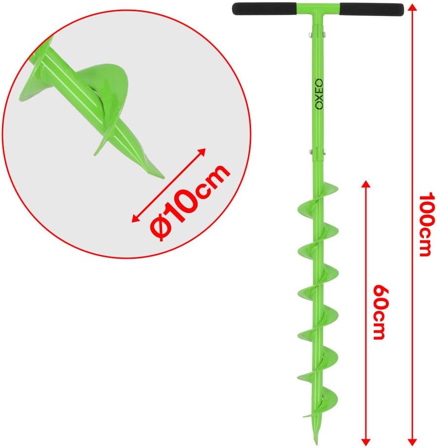Tarière Manuelle diamètre 100mm - Poignée en caoutchouc - pour Creuser des Trous, Planter des Arbres et Installer des Clôtures