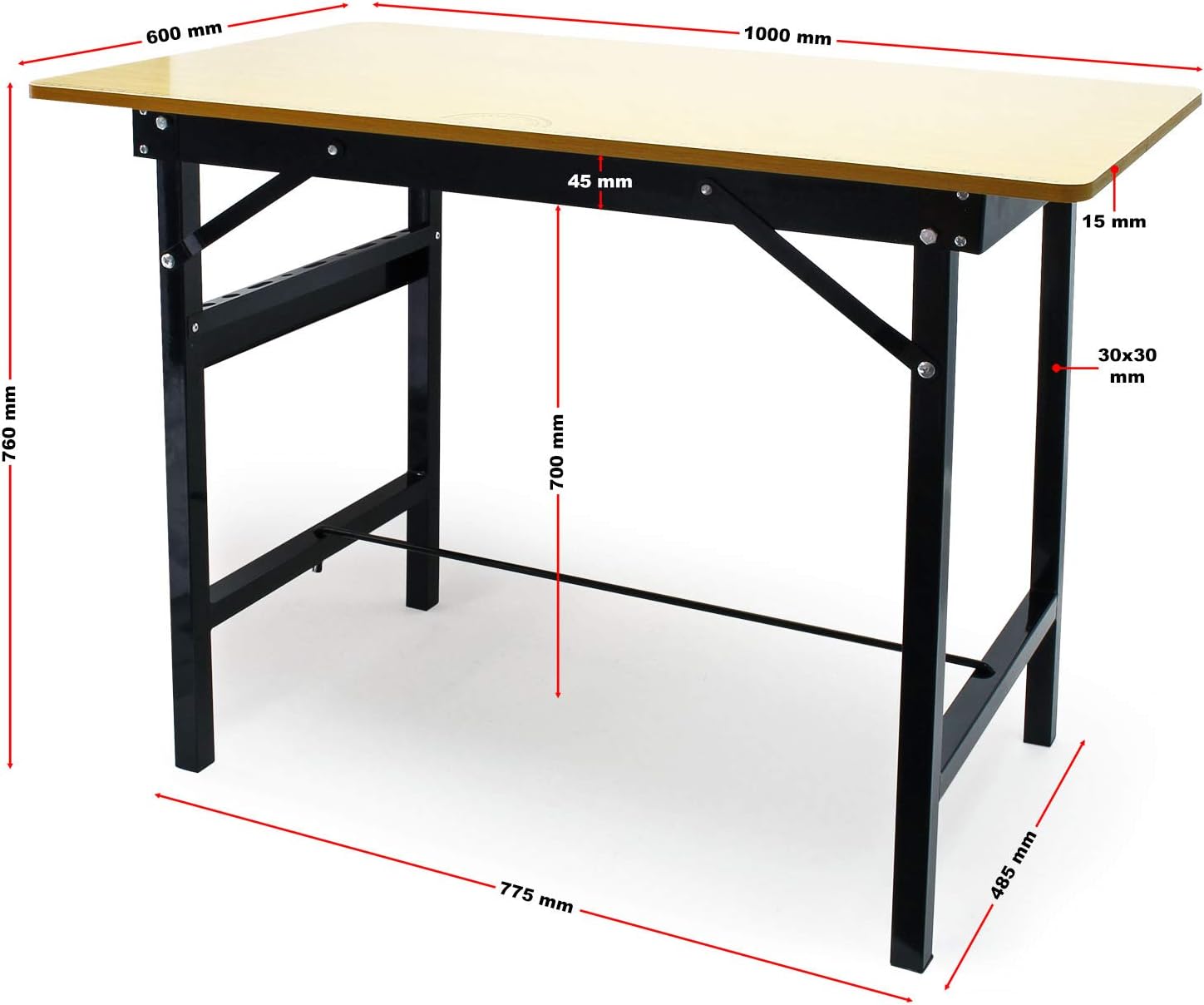 Table de Travail Pliable – Capacité de Charge 150 kg Max - – Acier et MDF – Surface de Travail 100 x 60 cm avec Règle linéaire et Rapporteur – Établi Pliant 100 x 60 x 76 cm, max - 150 kg