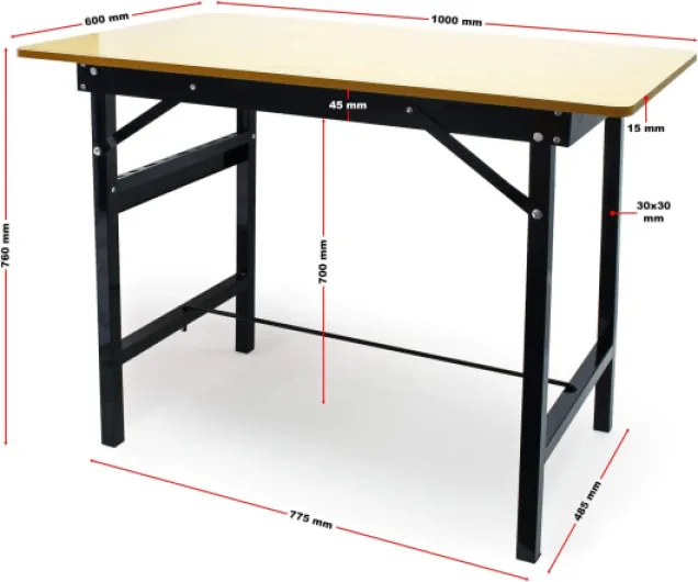 Table de Travail Pliable – Capacité de Charge 150 kg Max - – Acier et MDF – Surface de Travail 100 x 60 cm avec Règle linéaire et Rapporteur – Établi Pliant 100 x 60 x 76 cm, max - 150 kg