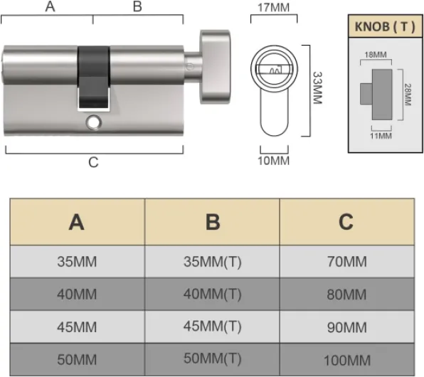 60mm(30T/30) Serrure à cylindre européen en alliage de nickel et zinc, serrure à barillet, clé avec 8 clés à fossettes horizontales 30T-30 Nickel