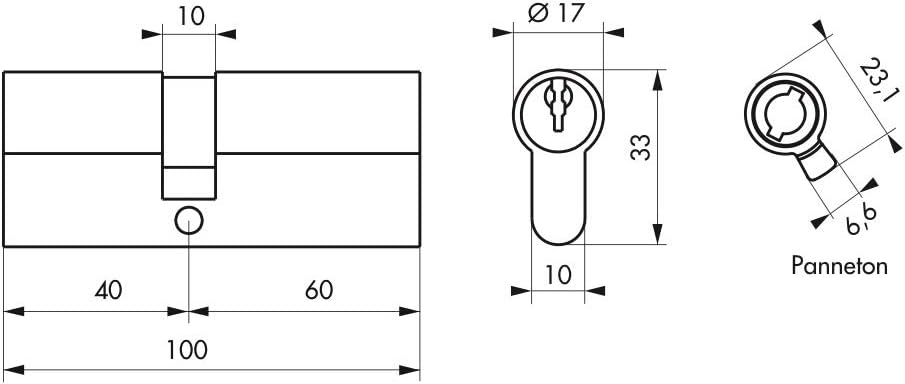 Cylindre de Serrure Profilé STD 40x60mm - Système de Sécurité Double Entrée Laiton Finition Nickel - Usage Porte d'Entrée - Fabriqué en France - Livré avec 3 Clés Crantées - THIRARD Double entrée 40 x 60 mm Nickelé