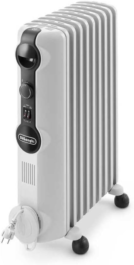 De'Longhi Radia S - Radiateur à Huile pour Pièces jusqu'à 60m³, Chauffage Électrique avec Thermostat de Sécurité, 9 Éléments, Chauffage Personnalisé avec Antigel, Portable, 2000W, Blanc (TRRS0920) Unique