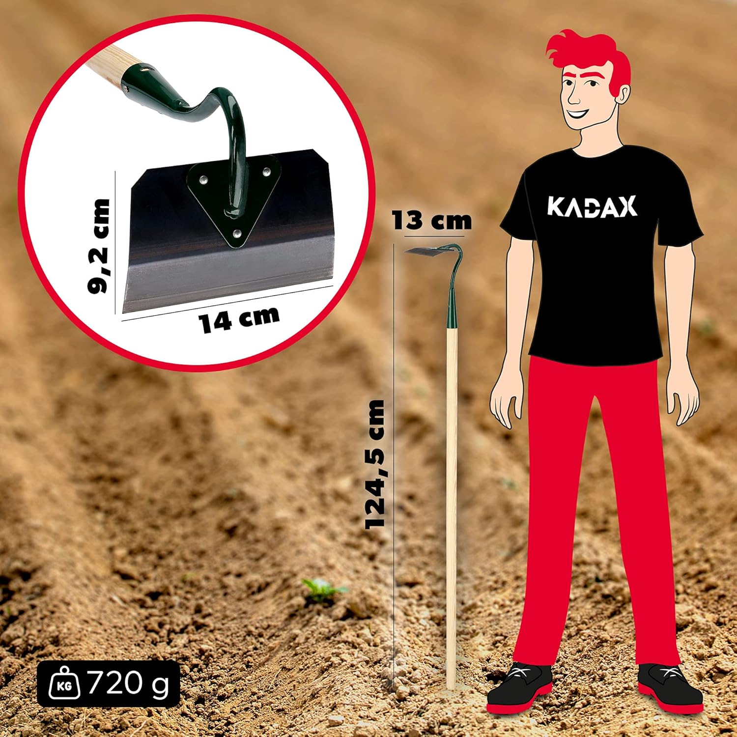 Bêche, Bêche de Jardin en métal, Bêche à Mauvaises Herbes avec Long Manche en Bois, Accessoire de Jardin pour enlever Les Mauvaises Herbes, Bêche pour ameublir, aérer et désherber Le Sol (14cm)