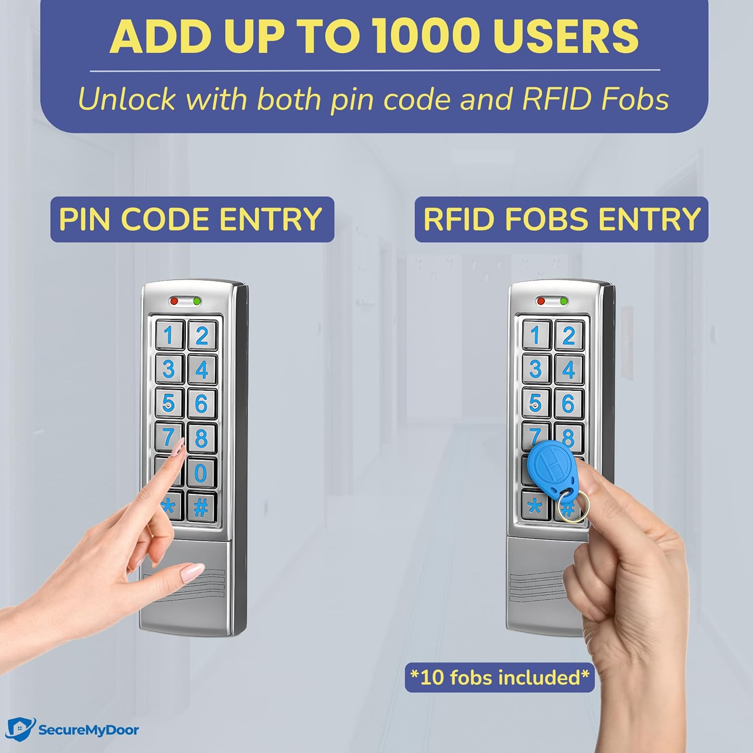 Clavier de proximité pour système d'entrée de porte - Fobs RFID et entrée de code PIN - IP65 résistant aux intempéries pour une utilisation en extérieur et en intérieur - Keypad with x10 Fobs