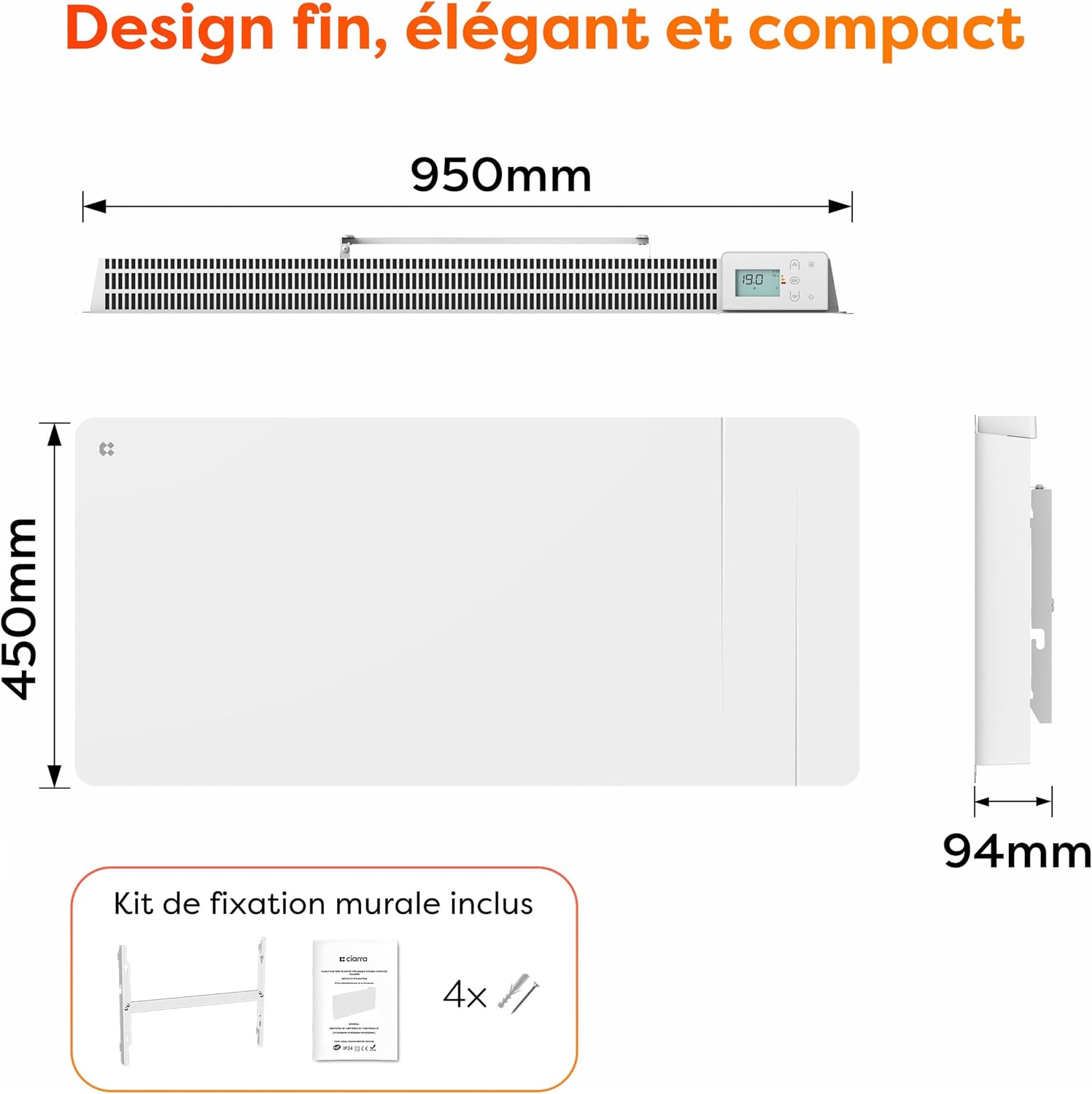 Radiateur Inertie Céramique 2000W -WiFi -Film Chauffant - Chauffage Ultra-Rapide pour Grands Espaces (15-30 m²)- CBHTD20A-W Blanc Wifi 2000w