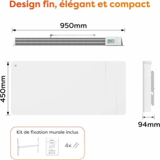 Radiateur Inertie Céramique 2000W -WiFi -Film Chauffant - Chauffage Ultra-Rapide pour Grands Espaces (15-30 m²)- CBHTD20A-W Blanc Wifi 2000w