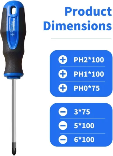 Jeu de 6 tournevis plats et cruciformes avec pointe magnétique, poignée de coussin professionnelle - 6 pièces 6 Pièces - Bleu